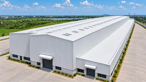 Large white PEB industrial warehouse